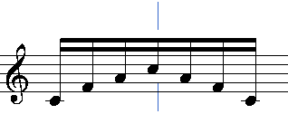 La raya azul es el eje vertical de simetra de las notas